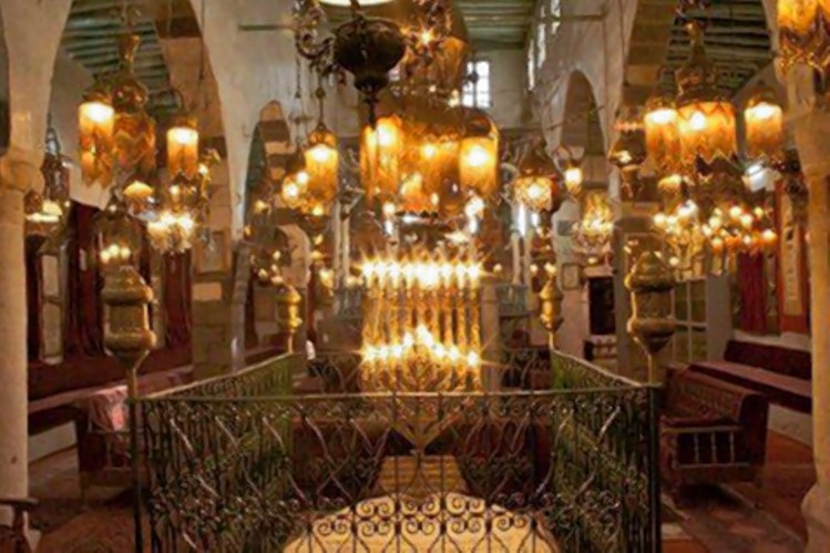 The interior of a centuries old synagogue in Jobar, Syria, before the nation