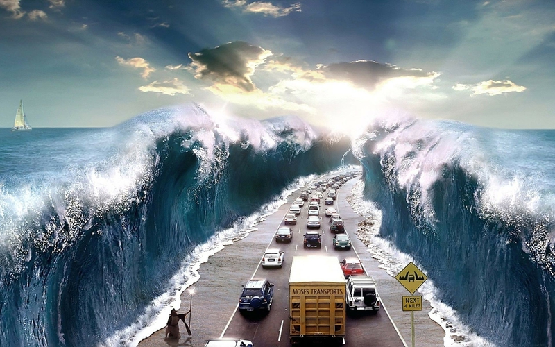 water clouds cars signs ships funny highway roads tsunami vehicles