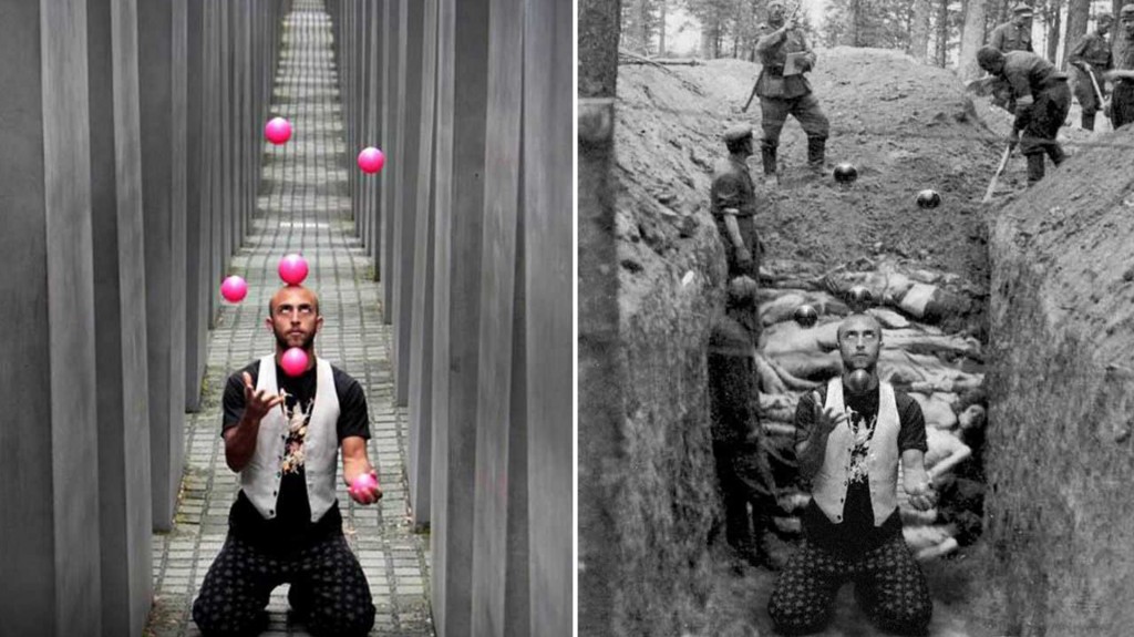 Un malabarista usó el lugar como un escenario más para sus fotos artísticas