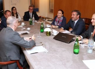 Michetti, Ramiro Alem y Mariano Caucino en reunión de trabajo en Tel Aviv con las autoridades de El-Al