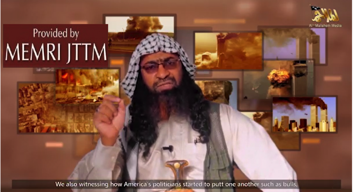 Medios de comunicación de Al-Qaeda publican nuevo video del líder de AQPA Khalid Batarfi citando los disturbios en el Capitolio estadounidense, el Covid-19, los disturbios civiles y la crisis económica como signos divinos del colapso de los Estados Unidos 1 Screen Shot 2021 02 10 at 5.12.02 PM