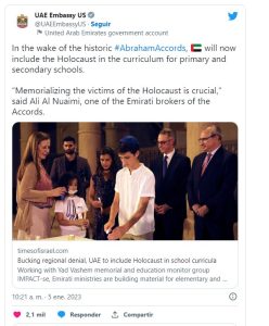 El Holocausto sera ensenado en las escuelas de Emiratos Arabes Unidos twitter