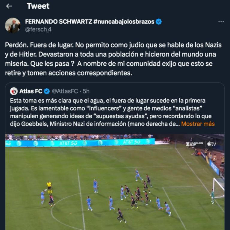 Fernando Schwartz criticó a Atlas por su polémico tuit - Archivo Referee