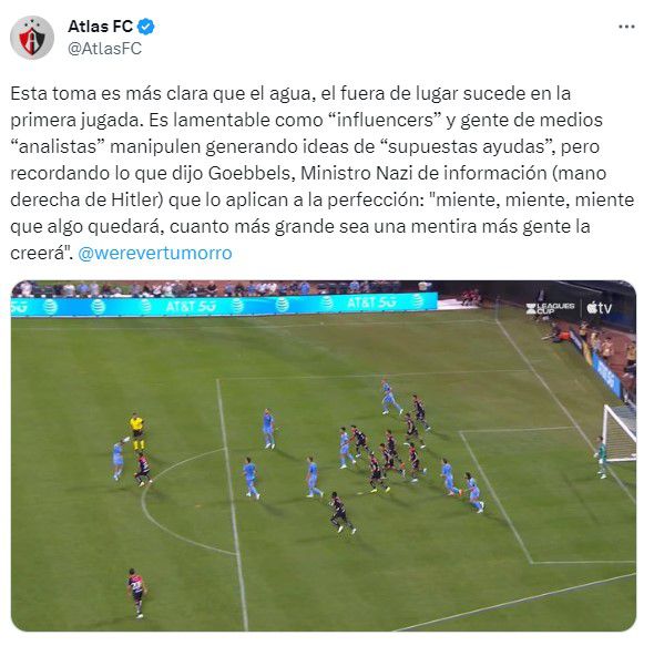 Tunden en redes al Atlas FC por citar a los nazis en pelea con Werevertumorro 2 Atlas gana y arremete contra 'influencer' Werevertumorro con controversial tweet (@AtlasFC)