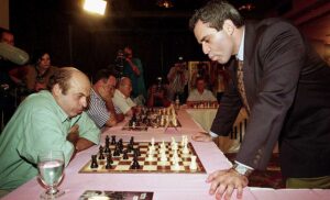 World chess champion Garry Kasparov was beaten by Natan Sharansky an Ex Soviet dissident and a current Israeli minister in a simultaneous exhibition in Jerusalem FL45906995